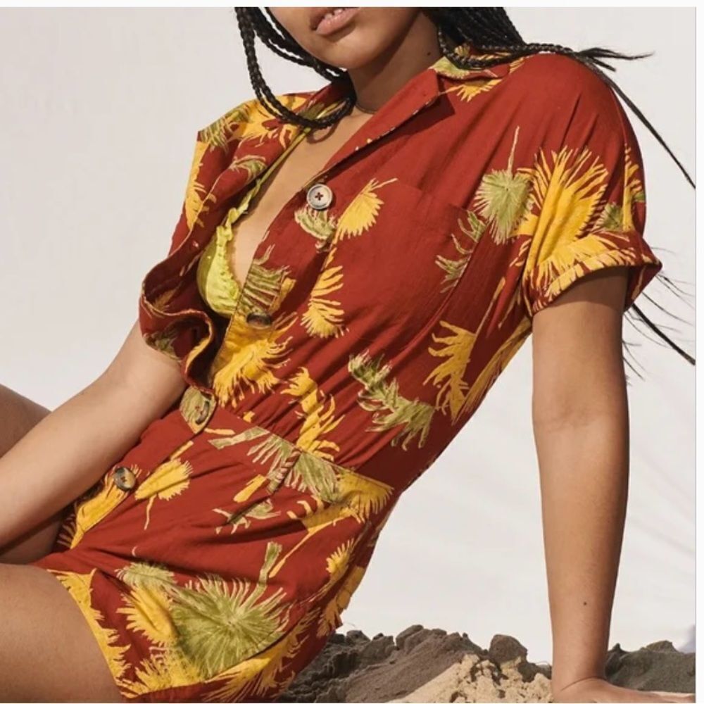 NEW Free People Maroon Combo Hawaiian Print Malibu Romper S